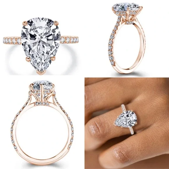 🌟🌟SOLD ITALO JEWELRY rose gold classic PEAR engagement ring brilliant stobox 6 - Picture 1 of 15